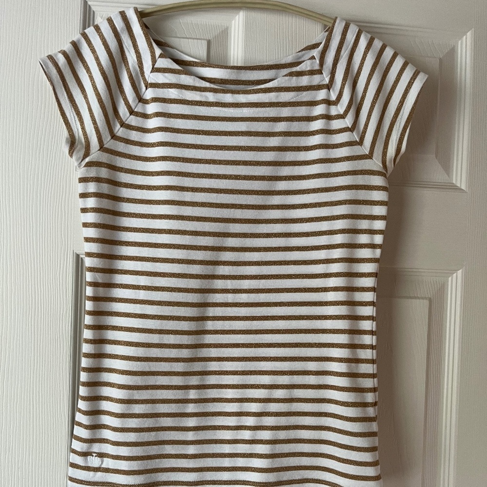 Lauren Ralph Lauren top with golden shimmer on the stripes